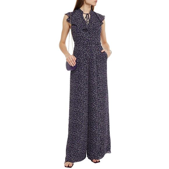 Mikael Aghal Belted Ruffled Floral Jumpsuit in Purple Size 6 - Picture 12 of 12